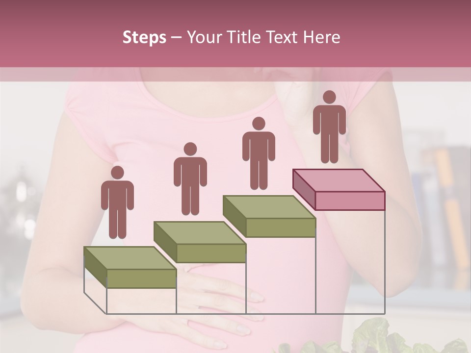 Pregnant Woman In Kitchen Making A Salad And Smiling PowerPoint Template