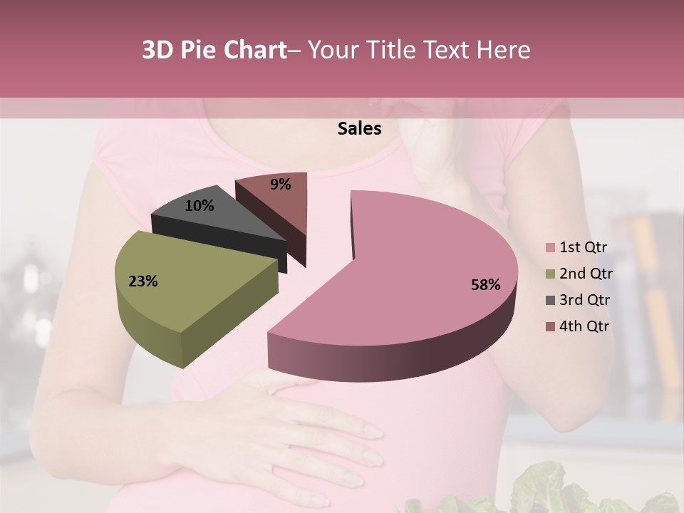 Pregnant Woman In Kitchen Making A Salad And Smiling PowerPoint Template