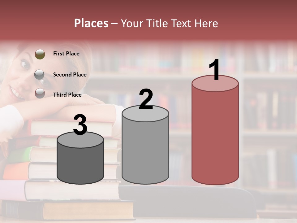 Portrait Of Tired Student Lying On The Stack Of Books PowerPoint Template