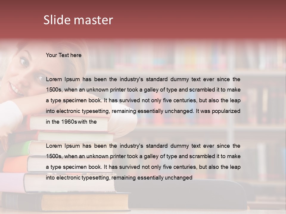 Portrait Of Tired Student Lying On The Stack Of Books PowerPoint Template