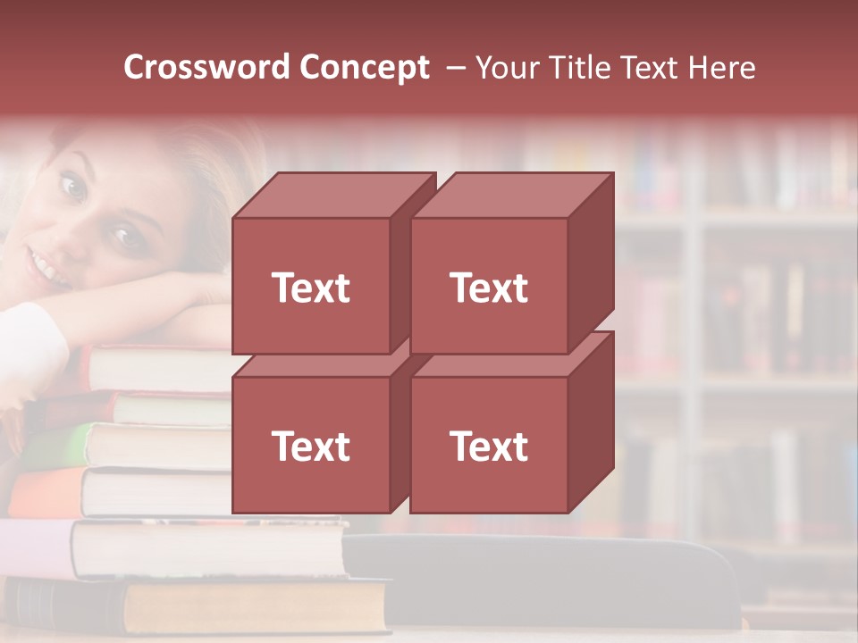 Portrait Of Tired Student Lying On The Stack Of Books PowerPoint Template