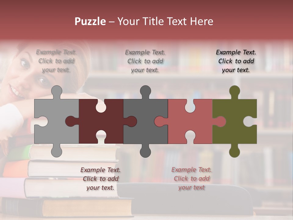 Portrait Of Tired Student Lying On The Stack Of Books PowerPoint Template