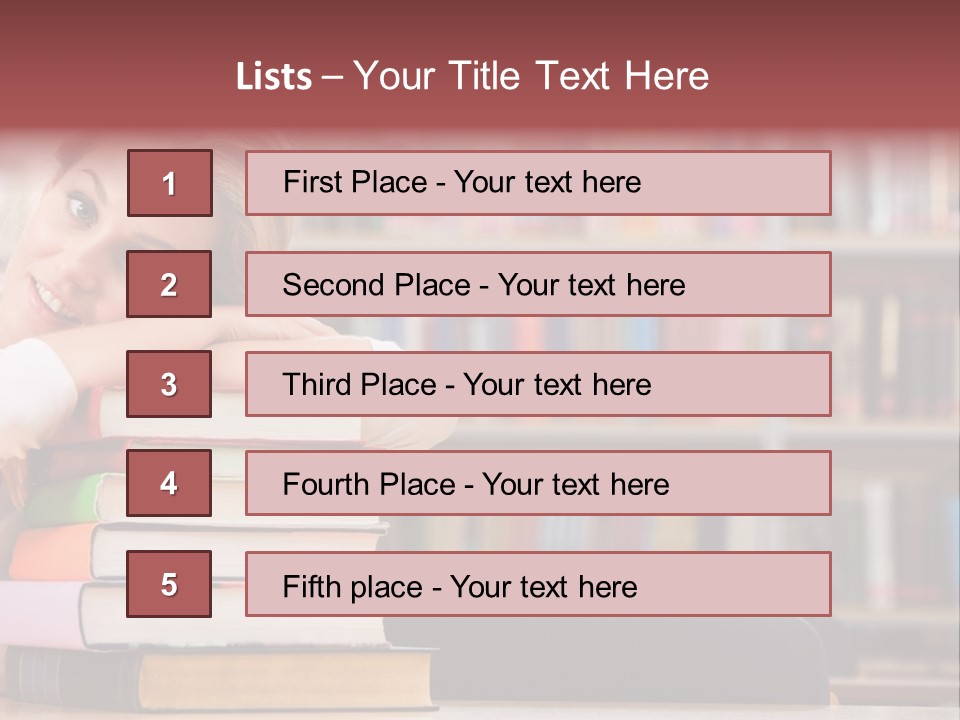 Portrait Of Tired Student Lying On The Stack Of Books PowerPoint Template