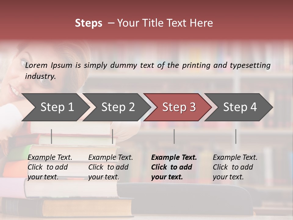 Portrait Of Tired Student Lying On The Stack Of Books PowerPoint Template