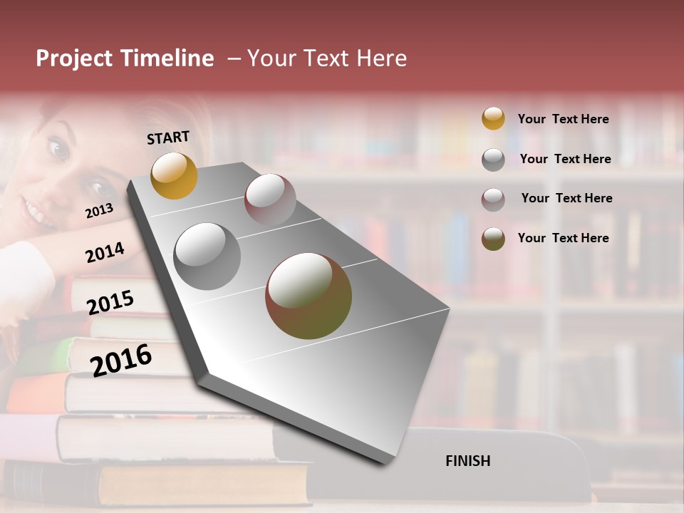 Portrait Of Tired Student Lying On The Stack Of Books PowerPoint Template