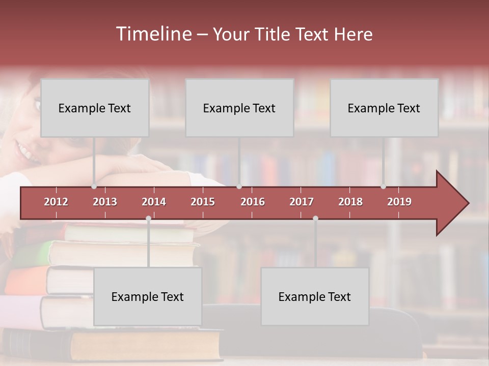 Portrait Of Tired Student Lying On The Stack Of Books PowerPoint Template