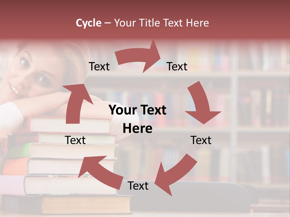 Portrait Of Tired Student Lying On The Stack Of Books PowerPoint Template