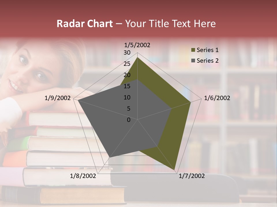 Portrait Of Tired Student Lying On The Stack Of Books PowerPoint Template