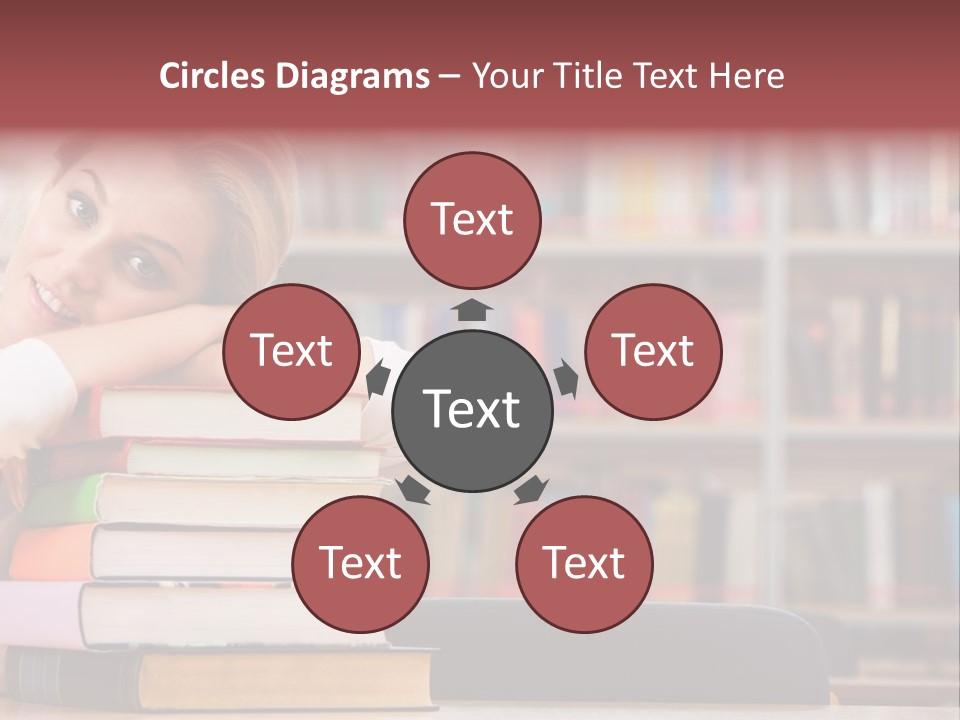 Portrait Of Tired Student Lying On The Stack Of Books PowerPoint Template