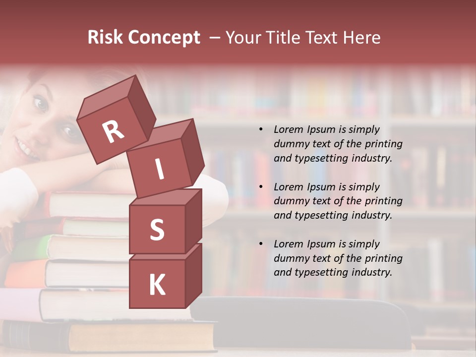 Portrait Of Tired Student Lying On The Stack Of Books PowerPoint Template