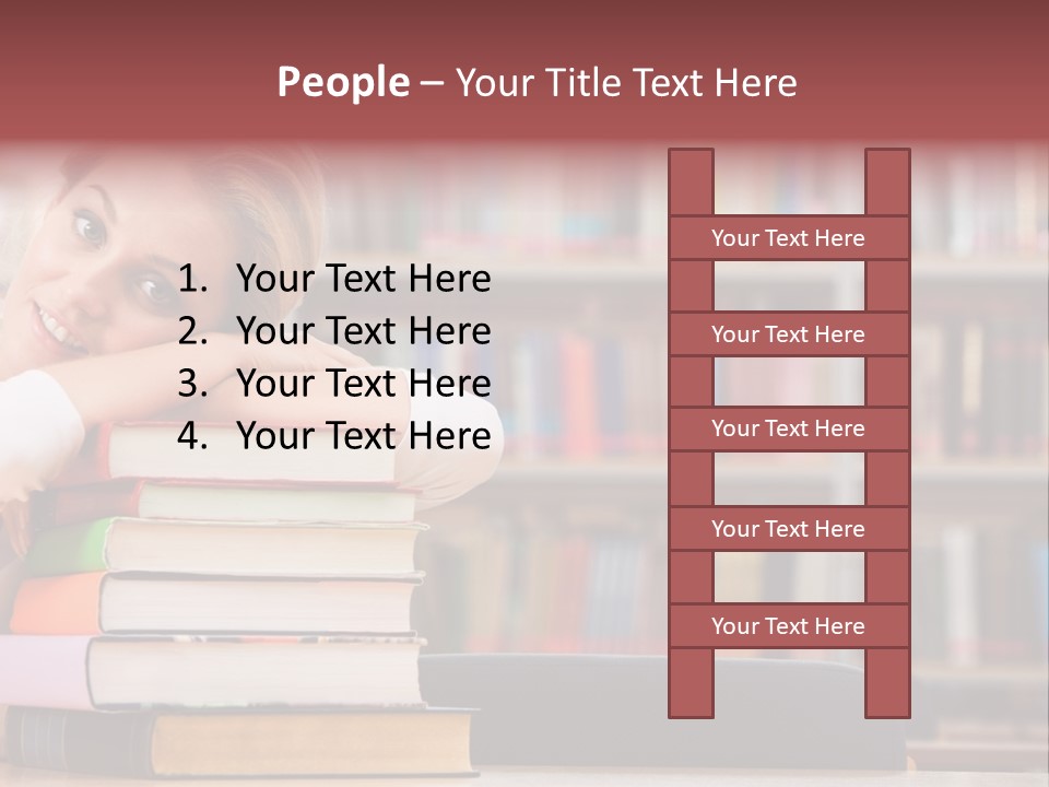 Portrait Of Tired Student Lying On The Stack Of Books PowerPoint Template