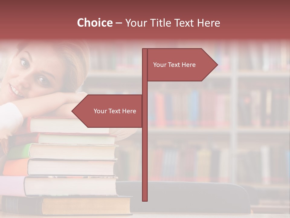 Portrait Of Tired Student Lying On The Stack Of Books PowerPoint Template