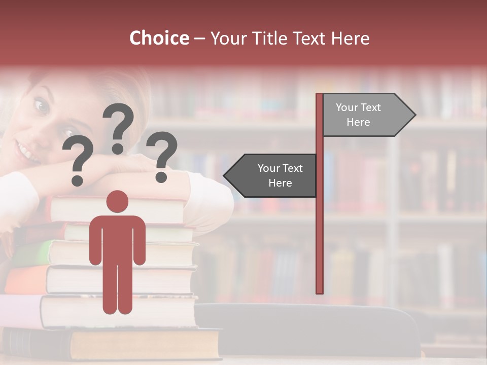 Portrait Of Tired Student Lying On The Stack Of Books PowerPoint Template