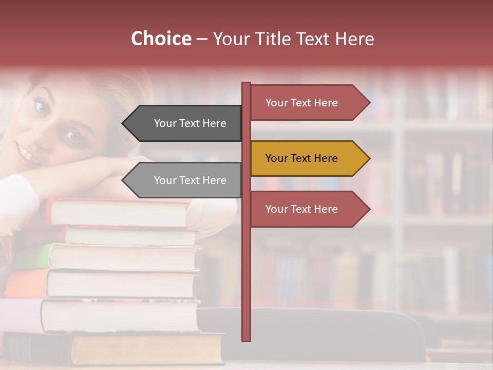 Portrait Of Tired Student Lying On The Stack Of Books PowerPoint Template