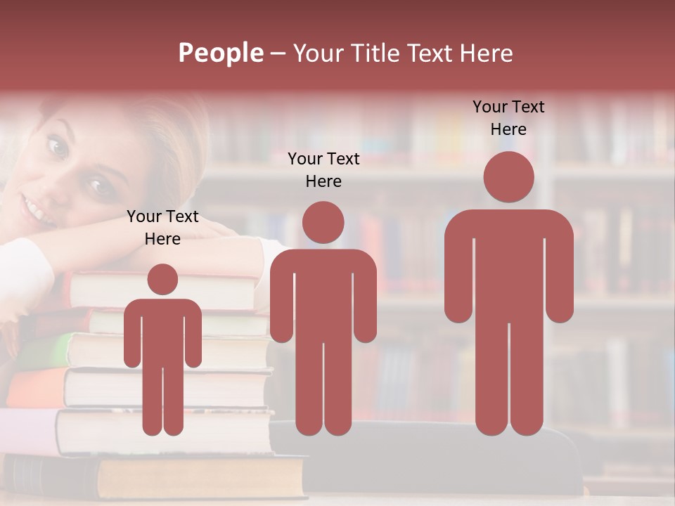 Portrait Of Tired Student Lying On The Stack Of Books PowerPoint Template