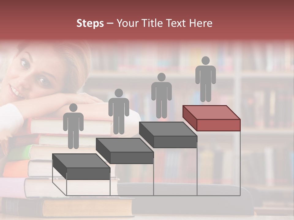 Portrait Of Tired Student Lying On The Stack Of Books PowerPoint Template