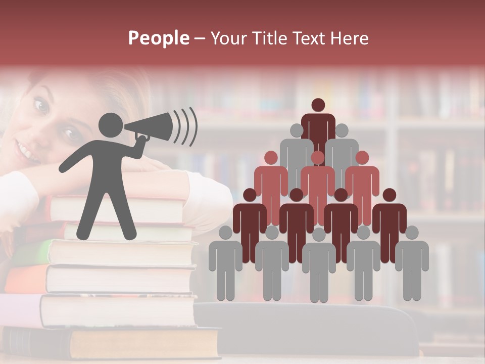 Portrait Of Tired Student Lying On The Stack Of Books PowerPoint Template