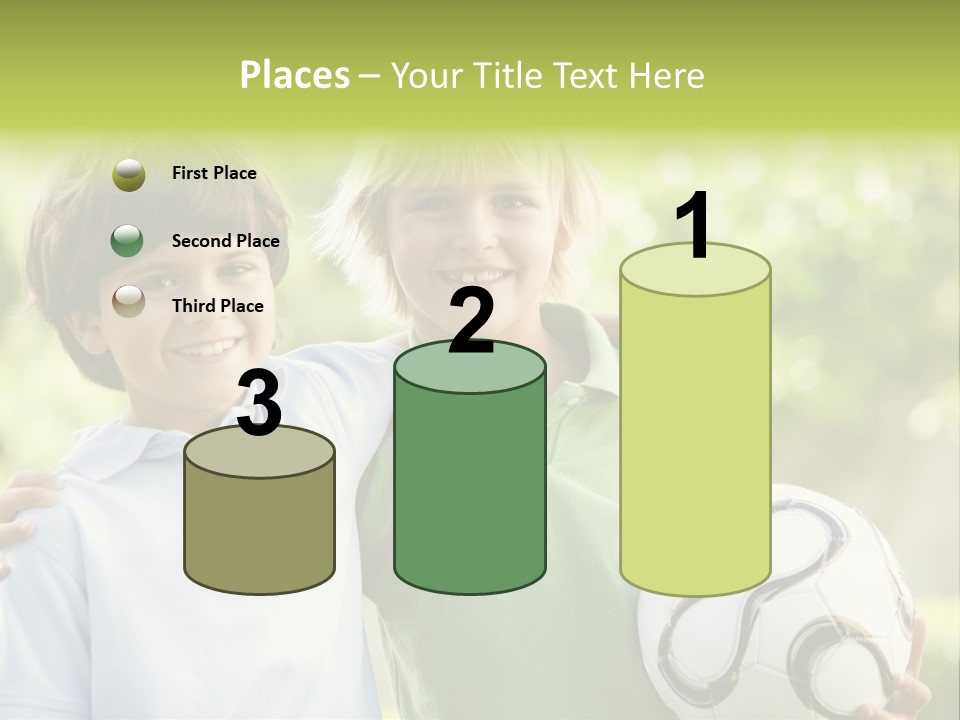 Two Young Boys Outdoors With Soccer Ball Smiling PowerPoint Template