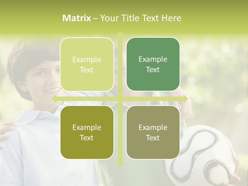 Two Young Boys Outdoors With Soccer Ball Smiling PowerPoint Template