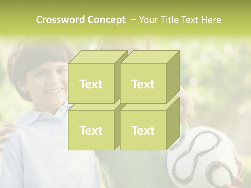 Two Young Boys Outdoors With Soccer Ball Smiling PowerPoint Template