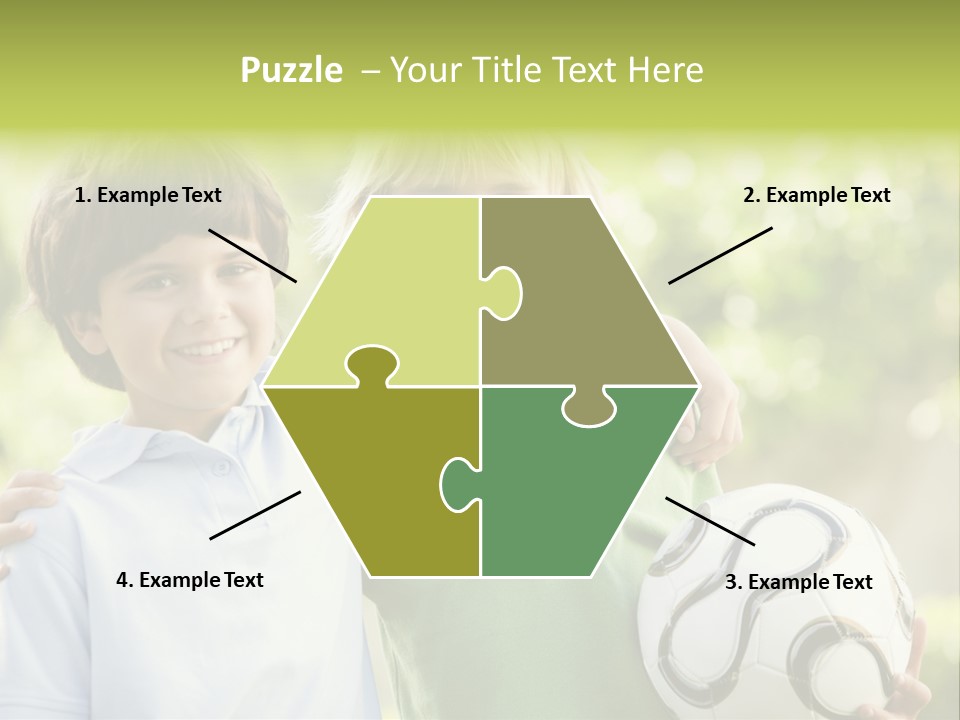 Two Young Boys Outdoors With Soccer Ball Smiling PowerPoint Template