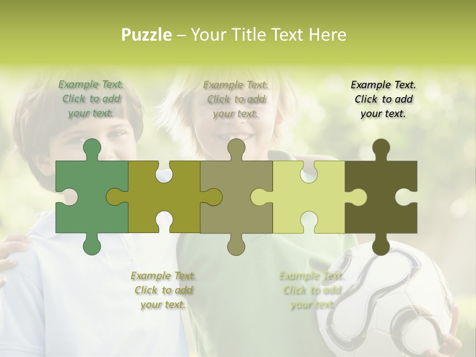 Two Young Boys Outdoors With Soccer Ball Smiling PowerPoint Template