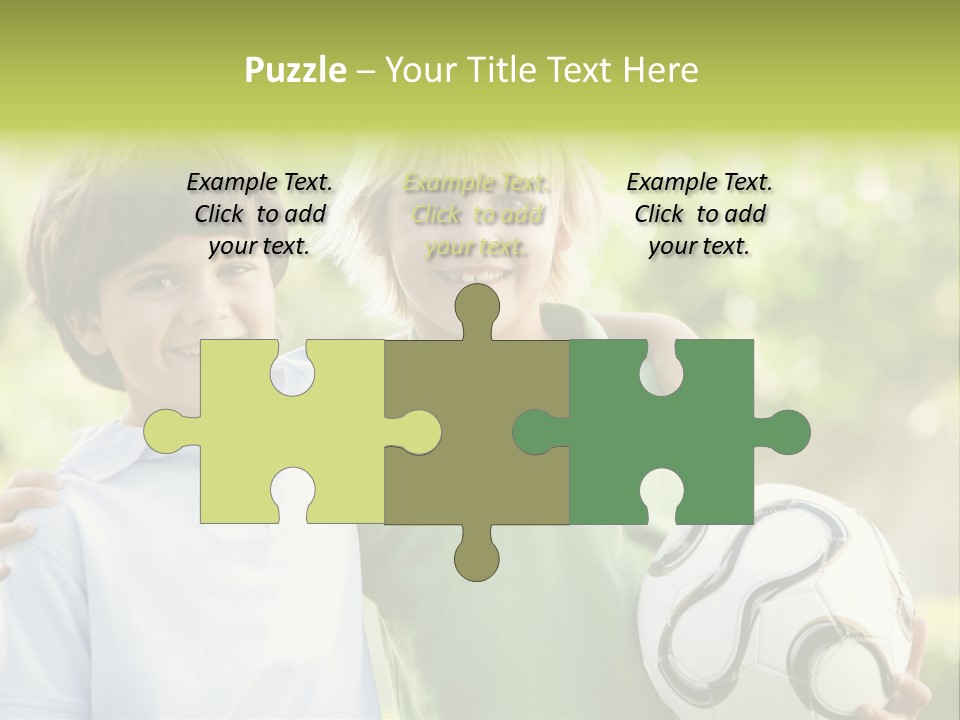 Two Young Boys Outdoors With Soccer Ball Smiling PowerPoint Template