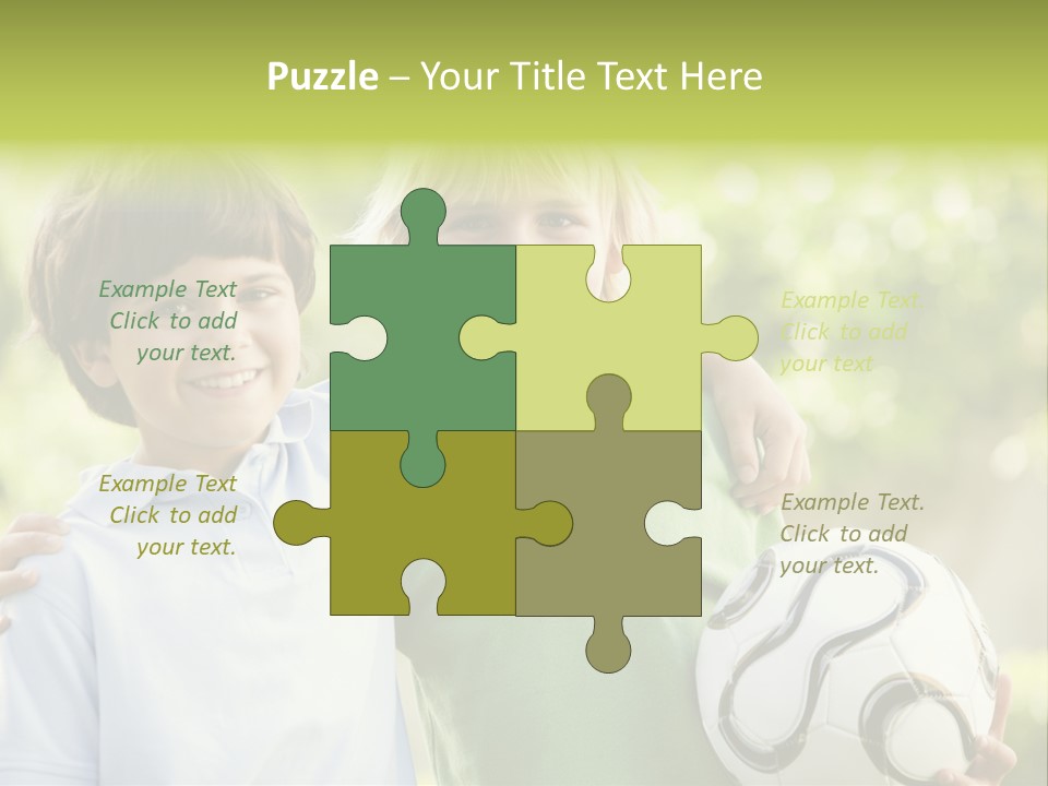 Two Young Boys Outdoors With Soccer Ball Smiling PowerPoint Template