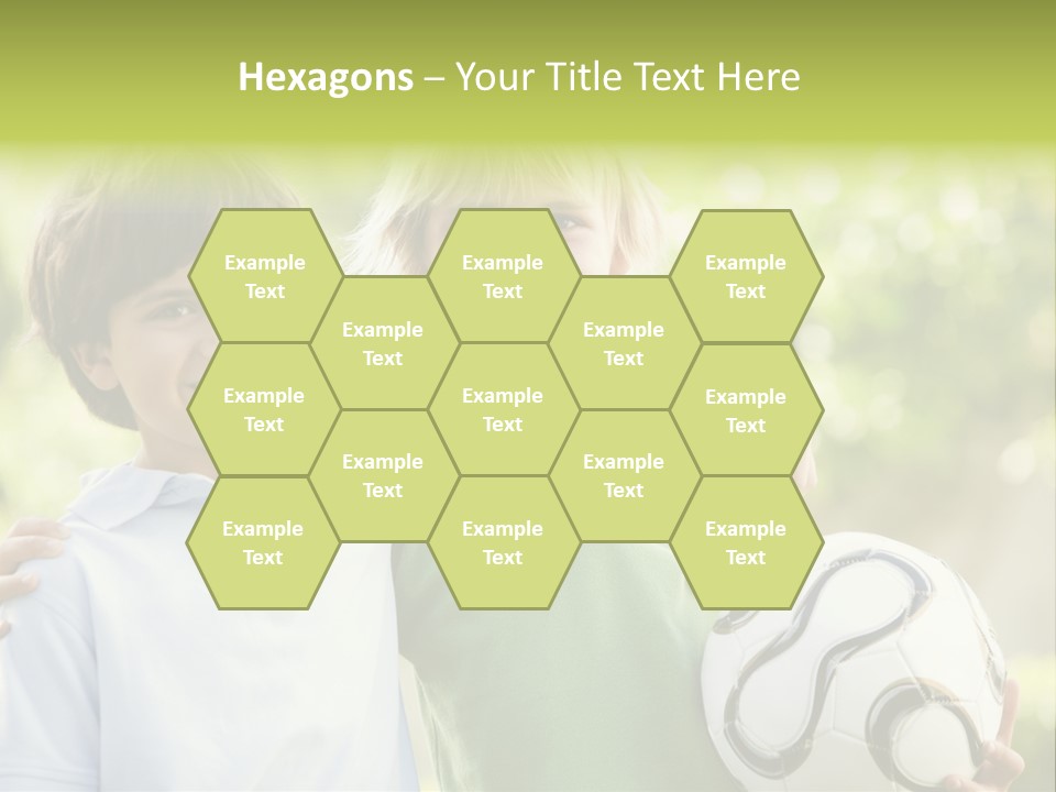 Two Young Boys Outdoors With Soccer Ball Smiling PowerPoint Template