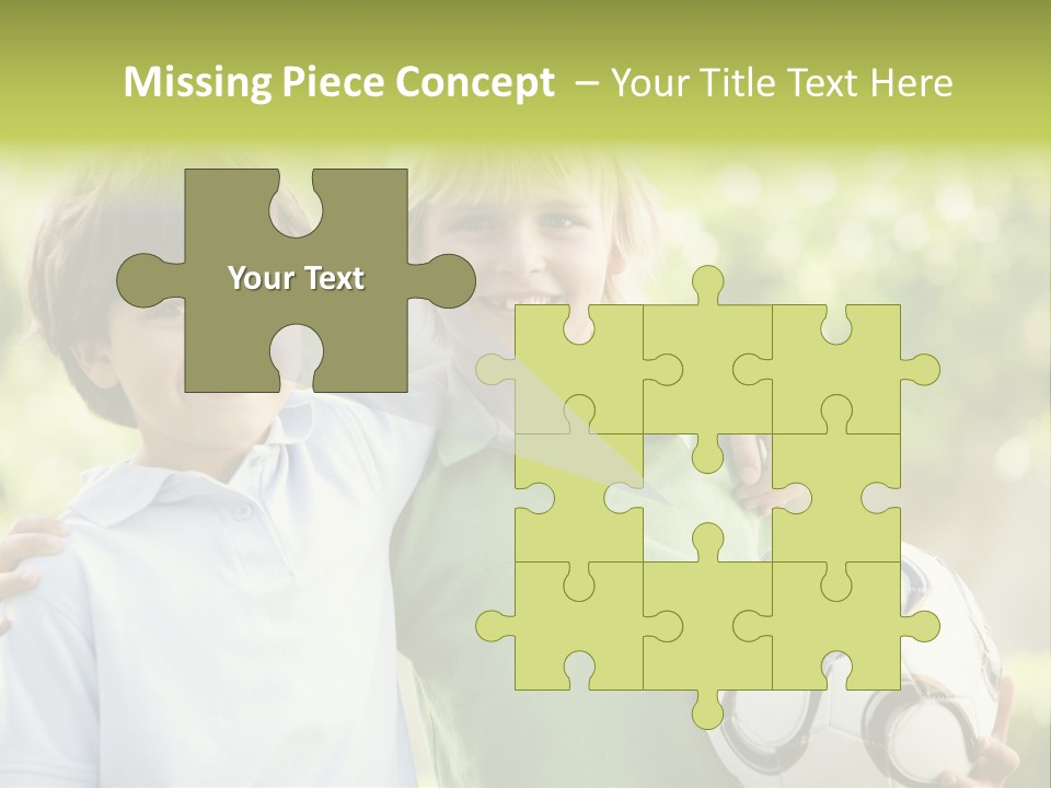 Two Young Boys Outdoors With Soccer Ball Smiling PowerPoint Template