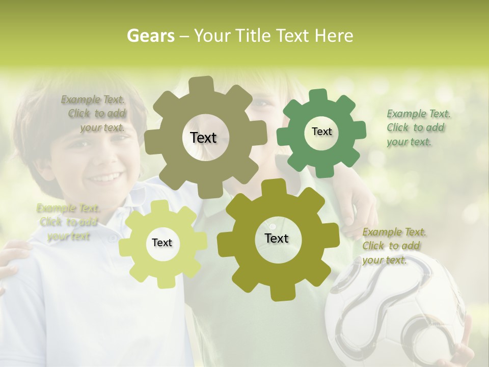 Two Young Boys Outdoors With Soccer Ball Smiling PowerPoint Template