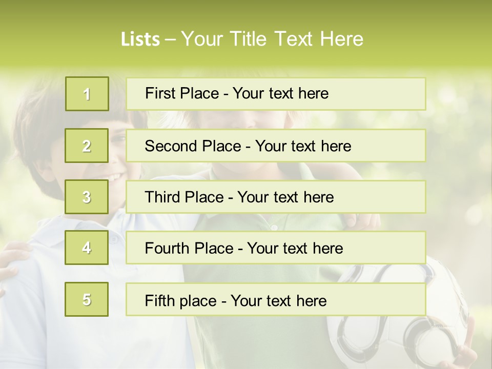 Two Young Boys Outdoors With Soccer Ball Smiling PowerPoint Template