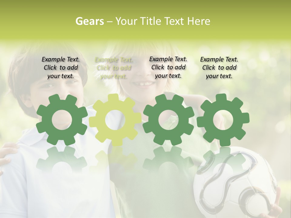 Two Young Boys Outdoors With Soccer Ball Smiling PowerPoint Template