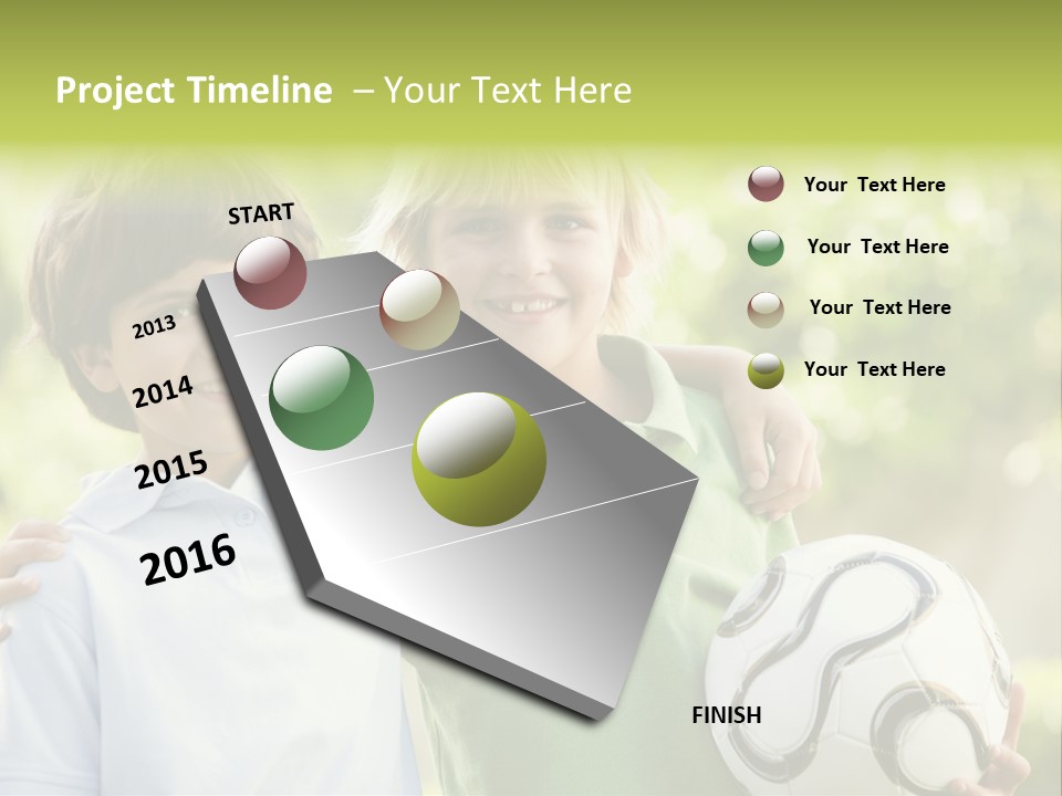 Two Young Boys Outdoors With Soccer Ball Smiling PowerPoint Template