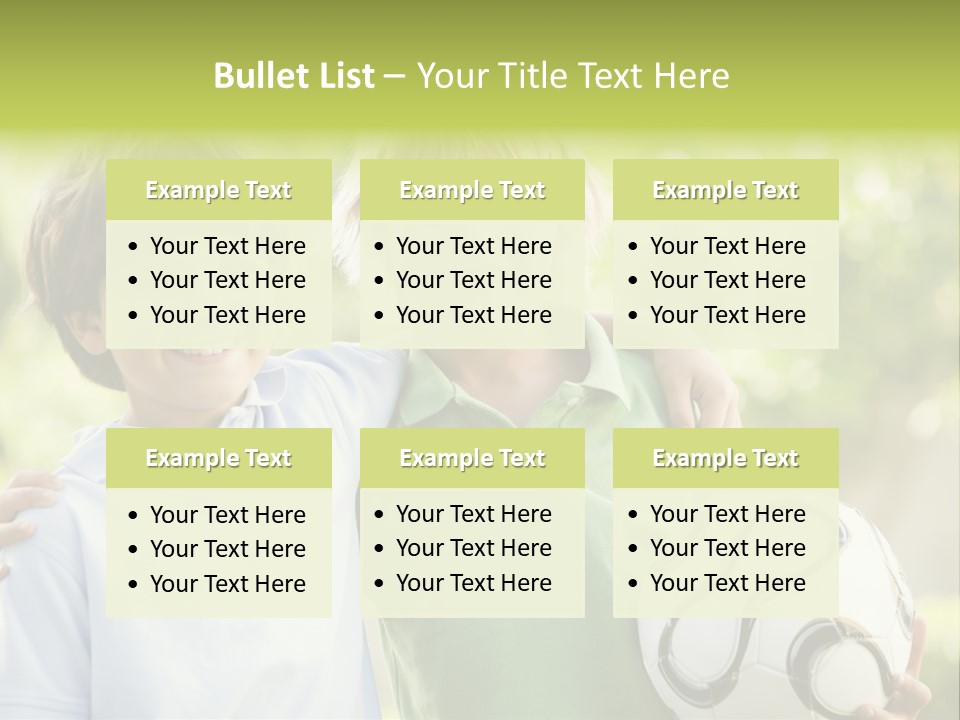 Two Young Boys Outdoors With Soccer Ball Smiling PowerPoint Template