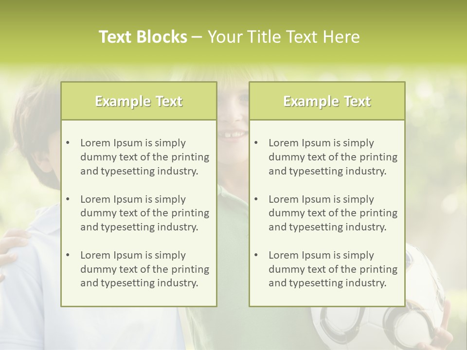 Two Young Boys Outdoors With Soccer Ball Smiling PowerPoint Template