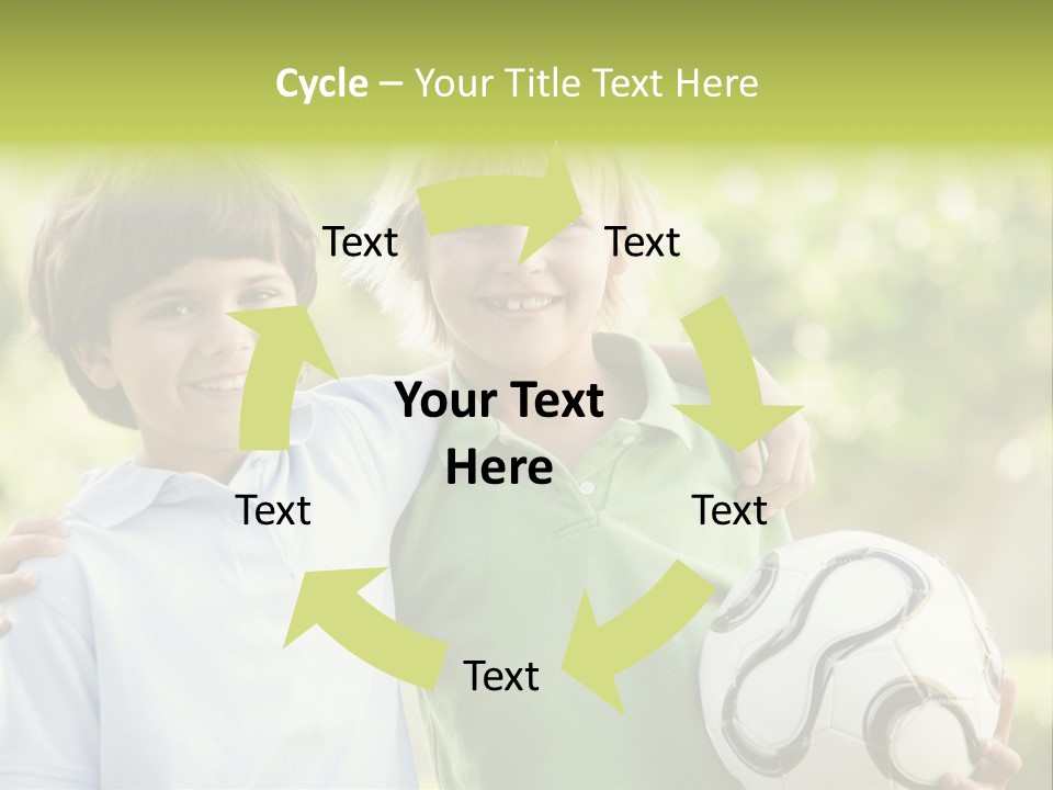 Two Young Boys Outdoors With Soccer Ball Smiling PowerPoint Template