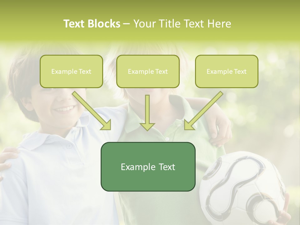 Two Young Boys Outdoors With Soccer Ball Smiling PowerPoint Template
