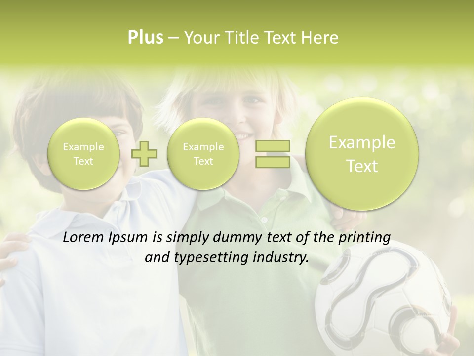 Two Young Boys Outdoors With Soccer Ball Smiling PowerPoint Template