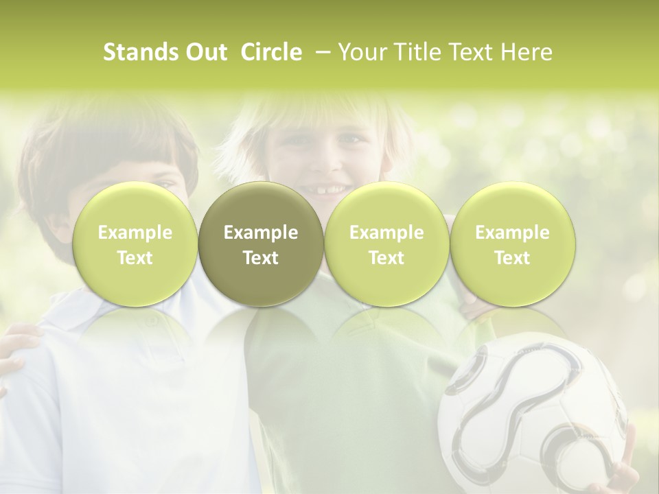 Two Young Boys Outdoors With Soccer Ball Smiling PowerPoint Template