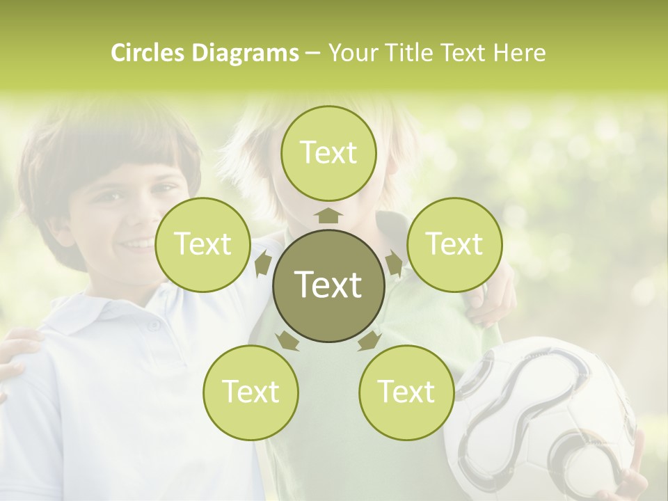 Two Young Boys Outdoors With Soccer Ball Smiling PowerPoint Template