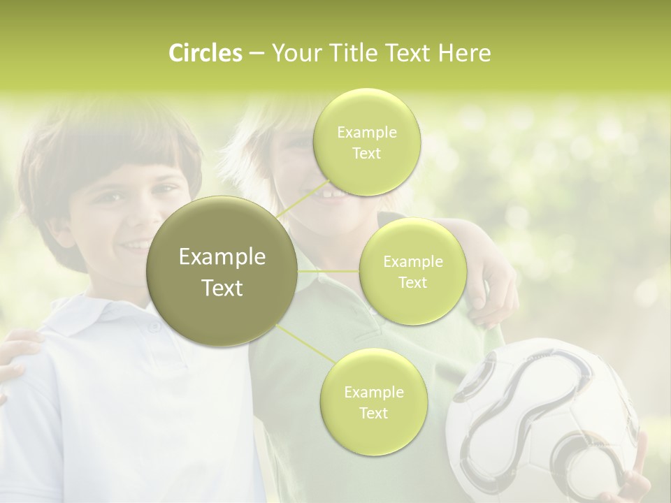 Two Young Boys Outdoors With Soccer Ball Smiling PowerPoint Template