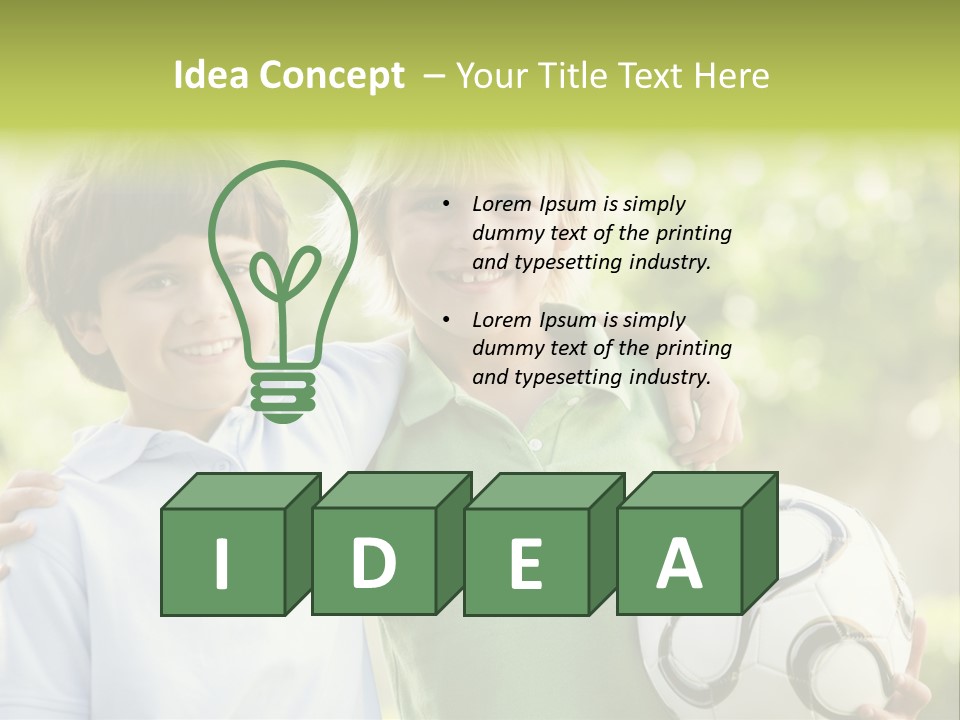 Two Young Boys Outdoors With Soccer Ball Smiling PowerPoint Template