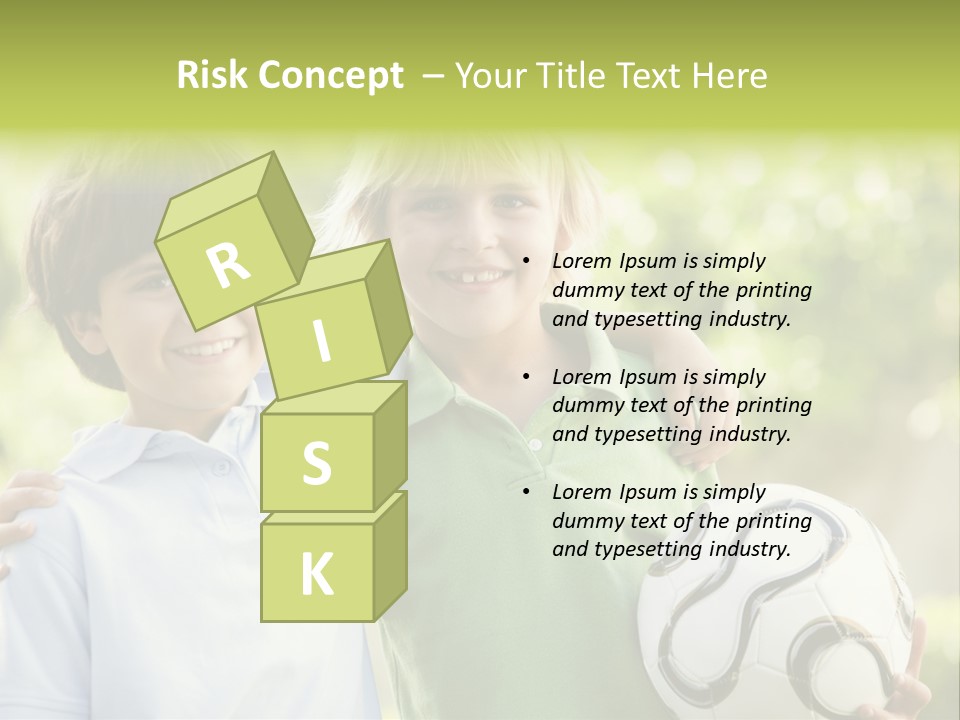 Two Young Boys Outdoors With Soccer Ball Smiling PowerPoint Template