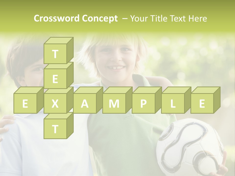 Two Young Boys Outdoors With Soccer Ball Smiling PowerPoint Template