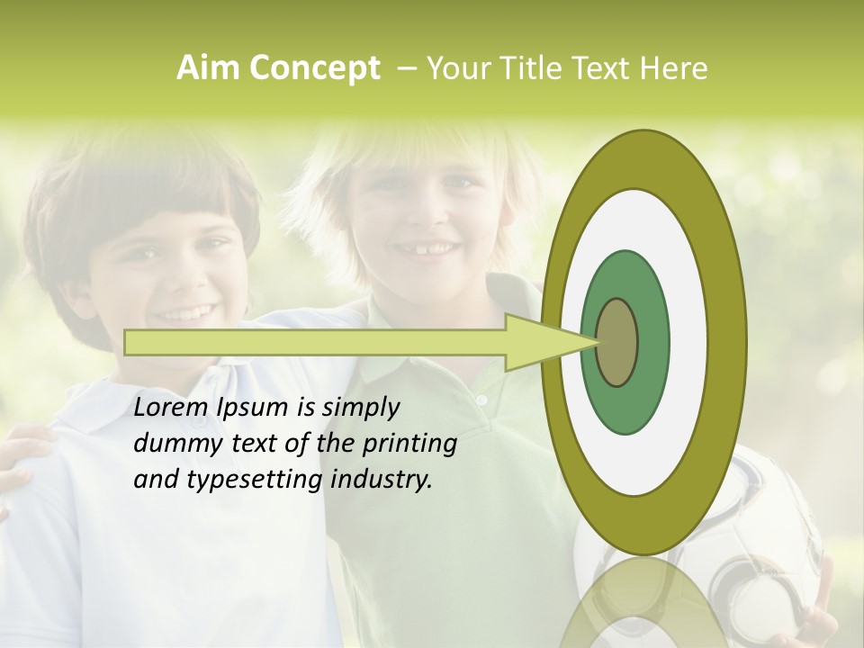 Two Young Boys Outdoors With Soccer Ball Smiling PowerPoint Template