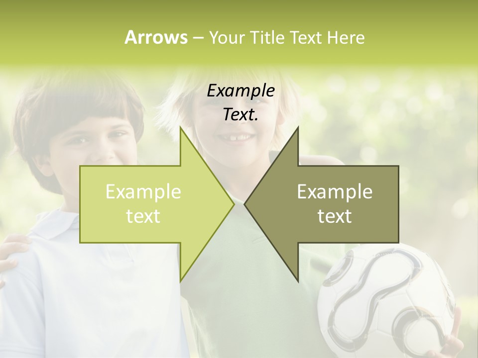 Two Young Boys Outdoors With Soccer Ball Smiling PowerPoint Template