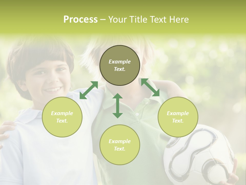 Two Young Boys Outdoors With Soccer Ball Smiling PowerPoint Template