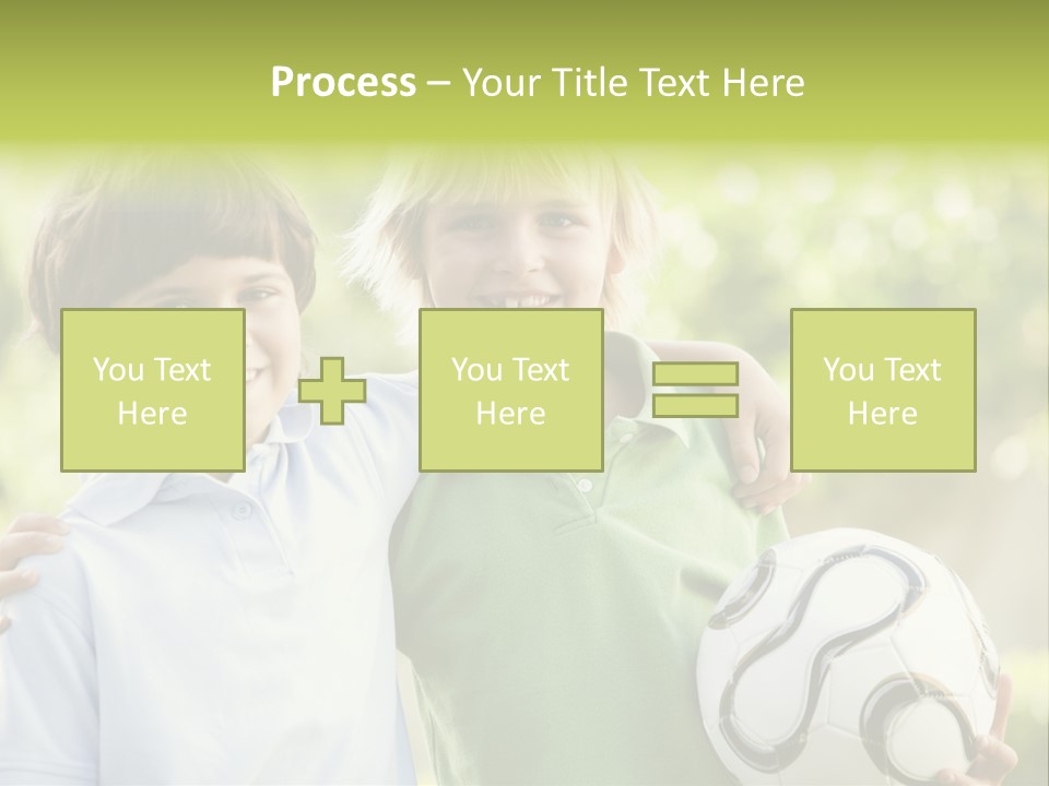 Two Young Boys Outdoors With Soccer Ball Smiling PowerPoint Template