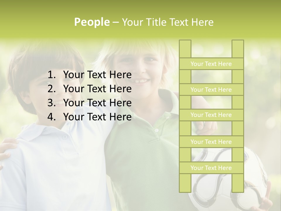 Two Young Boys Outdoors With Soccer Ball Smiling PowerPoint Template